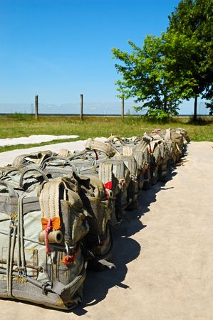 Carpets with prepared parachute bagsの写真素材