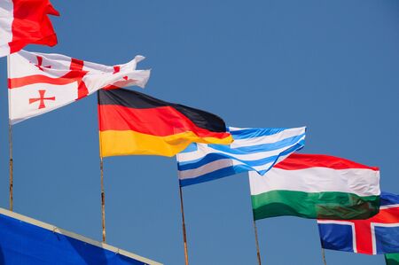 various national flags flapping in the windの写真素材