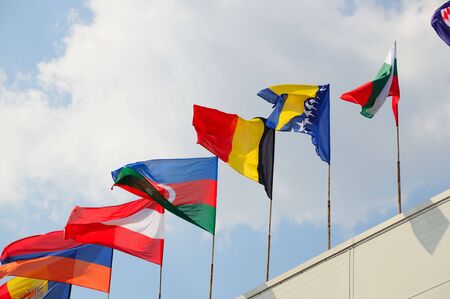 various national flags flapping in the windの写真素材
