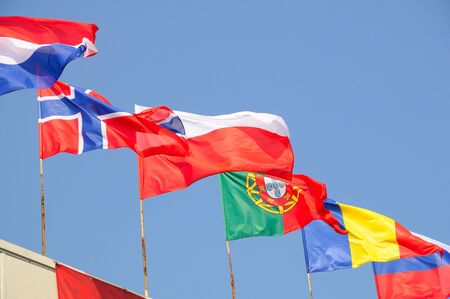 various national flags flapping in the windの写真素材