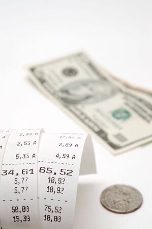 Cash receipt illustrating the spent moneyの写真素材