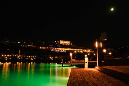 Night time photo of tropical resortの写真素材