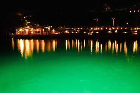 Night time photo of tropical resortの写真素材