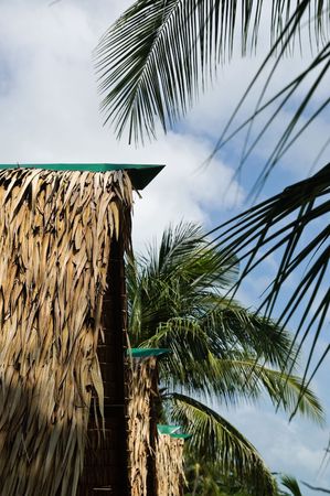 hut on the beach of tropical islandの写真素材