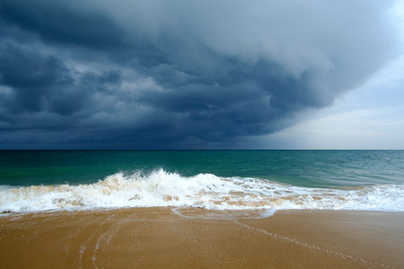 A storm front passes over the Indian Ocean in Sri Lanka.の写真素材