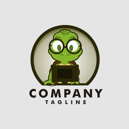 logo design turtle character that looks genius was playing computerのイラスト素材