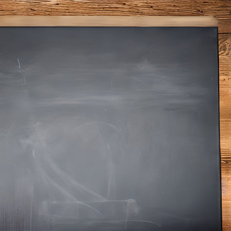 Blackboard with chalk on wooden background. Education background. Back to school.の素材