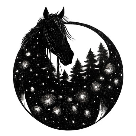 Horse with moon. Hand drawn illustration for tattoo or t-shirt.の写真素材