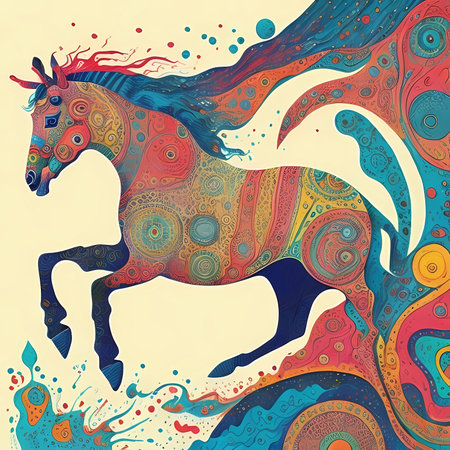 Horse with colorful pattern on the background. Vector illustration for your designの素材