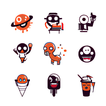 Robot icon set. Cute cartoon character. Vector illustration.の素材