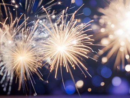 Beautiful firework with bokeh background for celebration happy new year and merry christmasの素材
