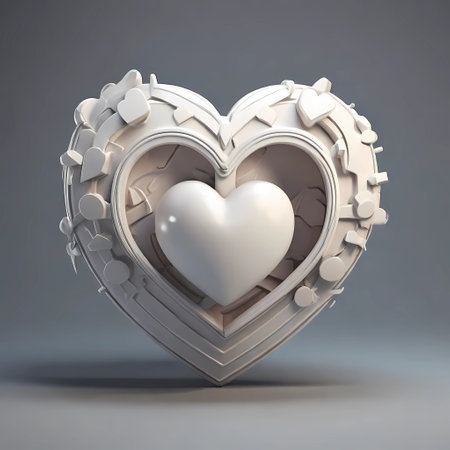 Heart made of white stones on a gray background. 3d renderingの素材