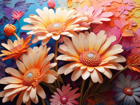 colorful background with gerbera daisy flowers, close upの素材