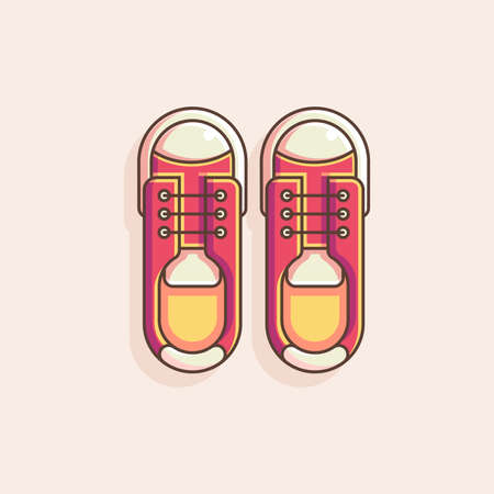 casual shoes vector illustration, casual sneaker flat vector icon, shoes vector illustration, red shoes illustration vectorのイラスト素材