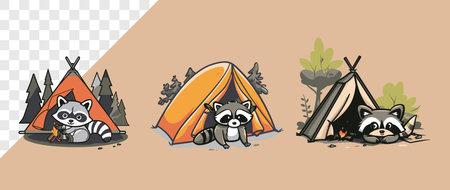 Raccoons Camping in the Wildのイラスト素材