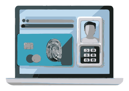 Explore a modern digital security interface featuring fingerprint technology, ID card, and credit...
