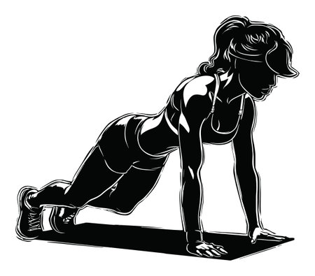 A sleek vector illustration of a woman engaged in a push-up exercise, embodying strength and determination. Perfect for fitness-related projects.のイラスト素材