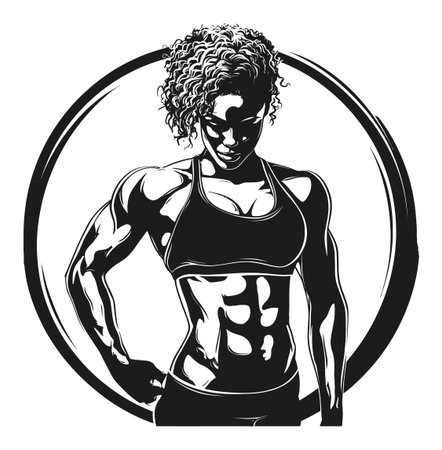 This striking vector art showcases a strong female athlete with defined muscles and an empowering pose. Perfect for fitness and health themes.のイラスト素材