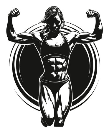 Captivating vector illustration of a strong woman flexing her muscles, showcasing empowerment and determination. Ideal for fitness-themed projects or promotional materials.のイラスト素材
