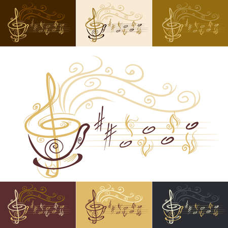 musical coffee cup with color variations のイラスト素材