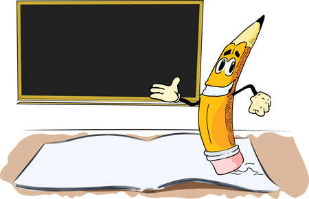 cartoon pencil, notebook and blackboardのイラスト素材