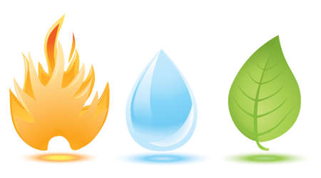 fire, water drop and green leaf のイラスト素材