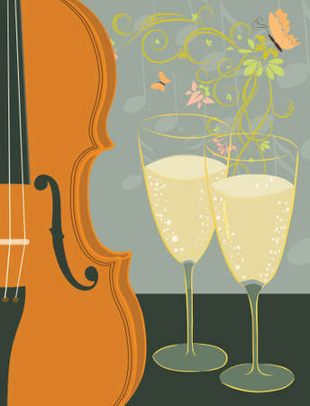violin and champagneのイラスト素材