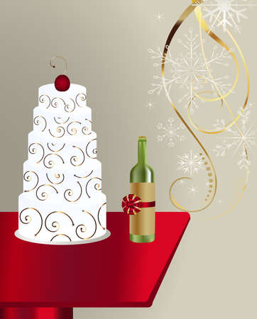 wine bottle and cakeのイラスト素材