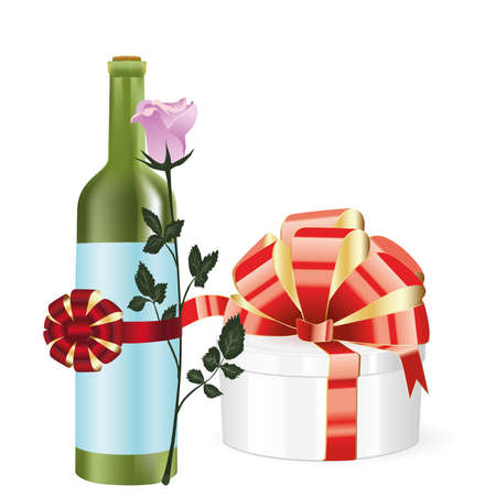 gift and wine bottleのイラスト素材