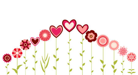 abstract flowers and heartsのイラスト素材