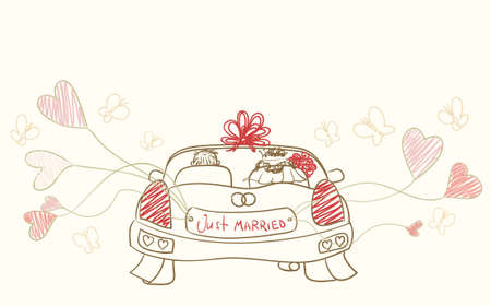 greeting with wedding car のイラスト素材