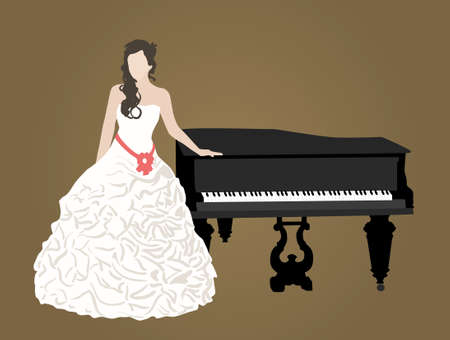 bridal dress and black grand pianoのイラスト素材