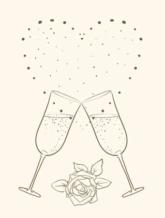 champagne and rose with heart background のイラスト素材