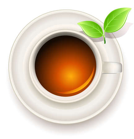 cup of tea with green tea leavesのイラスト素材