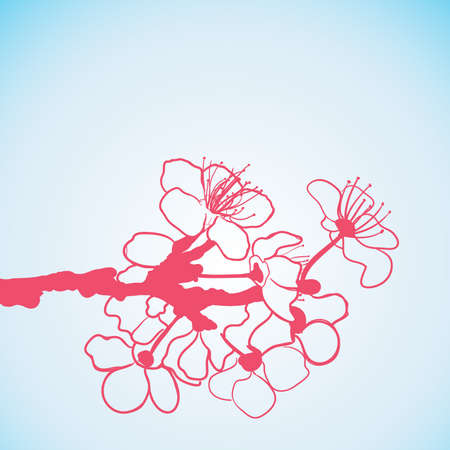 blue background with sakura flowersのイラスト素材