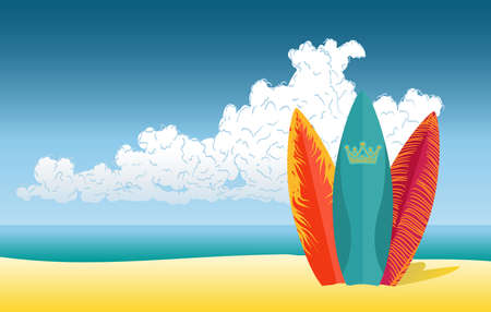 surfboards on the beach backgroundのイラスト素材