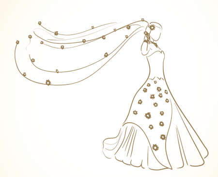 wedding dress with flowers in veil のイラスト素材