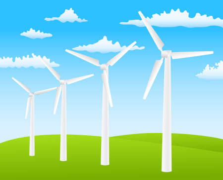 wind turbines on spring backgroundのイラスト素材
