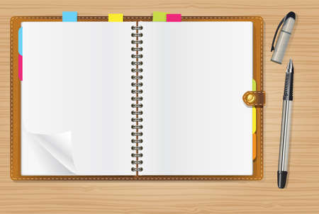 open diary and a pen on office tableのイラスト素材