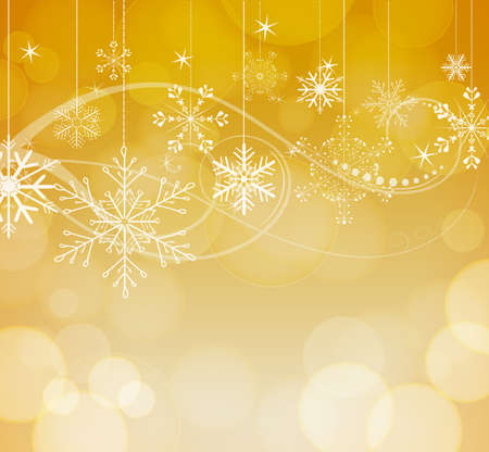 abstract snowflakes on golden bokeh backgroundのイラスト素材