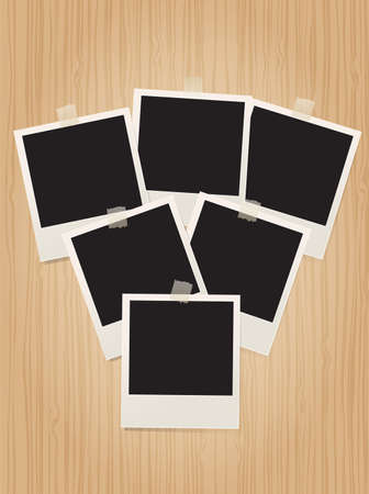 retro picture frames on wooden background のイラスト素材