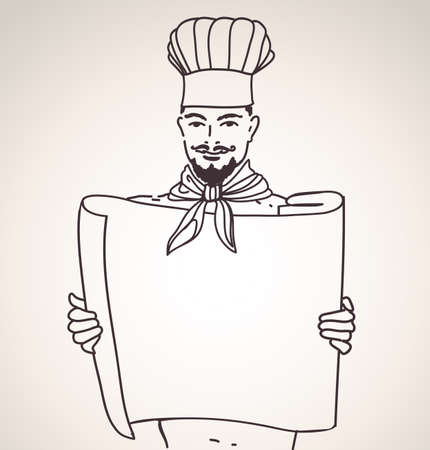 chef with scroll for menu のイラスト素材