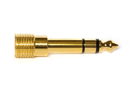 golden jack connector on white background