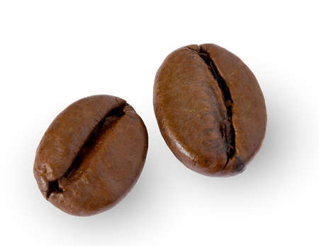 two coffee beans on whiteの写真素材