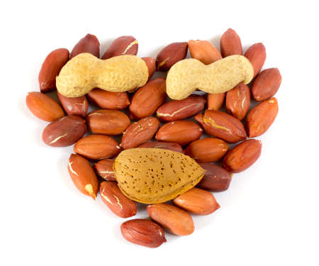 heart made of peanuts on whiteの写真素材