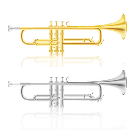 set of golden and silver trumpetのイラスト素材
