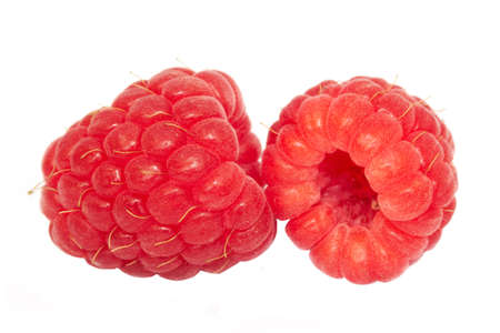 fresh raspberries on white backgroundの写真素材