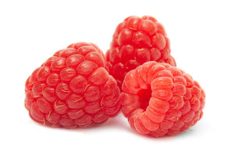 fresh raspberries on white backgroundの写真素材