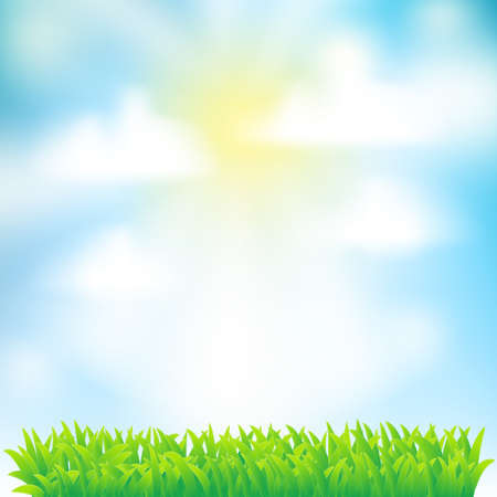 spring background with grass,sky and cloudsのイラスト素材