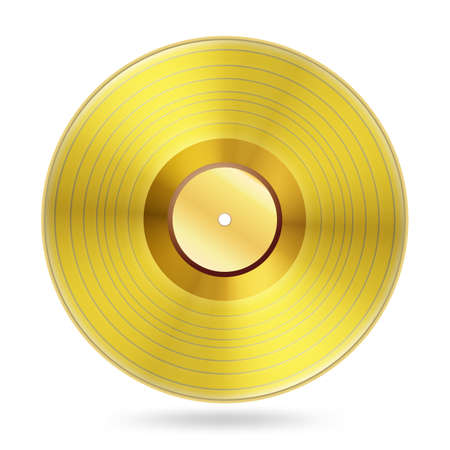 realistic golden records disc on whiteのイラスト素材